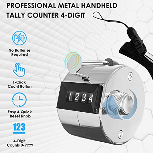 KTRIO Metal Handheld Tally Counter, 4-Digit Mechanical Clicker | Battery-Free Counter, 4-Digit Display, Durable Metal Casing, Portable Finger Ring, Multi-Use Clicker - style: 1 Pack