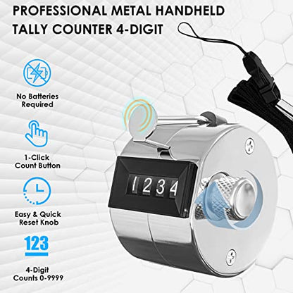 KTRIO Metal Handheld Tally Counter, 4-Digit Mechanical Clicker | Battery-Free Counter, 4-Digit Display, Durable Metal Casing, Portable Finger Ring, Multi-Use Clicker - style: 1 Pack