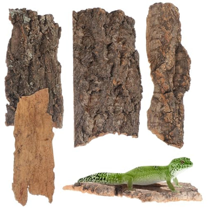 TOYANDONA 4PCS Cork Bark Reptile Hideout: Natural Wood Climbing Platform Reptile Tree Bark Bedding for Lizard Gecko Frog Tortoise, Terrarium Tank Aquarium Landscaping Decor Accessories