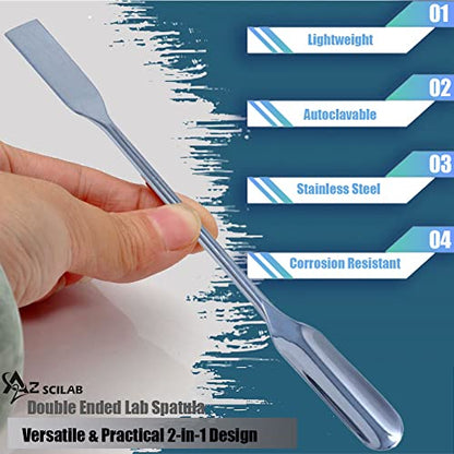 A2Z-DE010 Stainless Steel Double Ended Micro Lab Scoop Spoon Half Rounded & Flat End Spatula Sampler, 6" Length