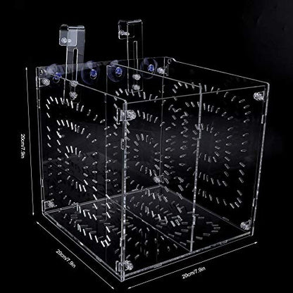 Acrylic Fish Breeding Box 20x20x20cm Mesh Rearing Trap for Baby Shrimp Clownfish Guppy, Isolation Board Prevents Adult Attack, Adjustable Suction Cup Fixation for Aquarium Hatchery (20MC - size: 20MC *20CM*20CM