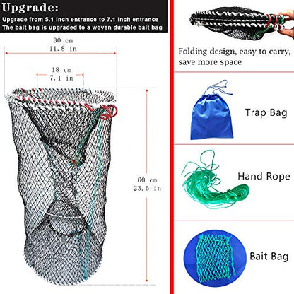 Drasry Crab Trap Bait Lobster Crawfish Shrimp Portable Folded Cast Net Magic Collapsible Fishing Traps Nets Accessories for Blue Crabs - color: Black, style: 1pcs 23.6 X 11.8in (0.39 Mesh)
