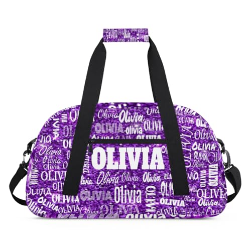 Personalized Dance Duffel Bags Name Girls, Custom Weekender Overnight Sleepover Sports Duffle Bag Waterproof Gym Bag for Travel Girls, Bright Glitters Dark Purple - color: Color21