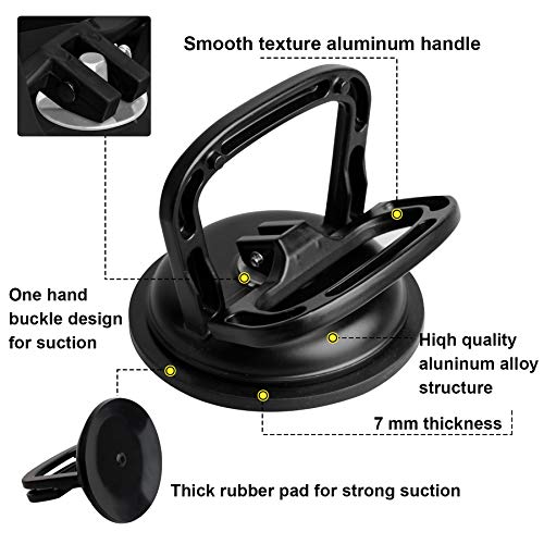 FCHO Glass Suction Cup Heavy Duty Aluminum Vacuum Plate Puller Handle Holder Hooks Duty Galss Lifting/Tile Suction Cup Lifter/Moving Glass/Pad for Lifting (Black, 2Pack) | Aluminum Single Glass Vacuum Suction Cup With Hooks For Tile Glass Moving Lifting D