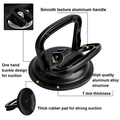FCHO Glass Suction Cup Heavy Duty Aluminum Vacuum Plate Puller Handle Holder Hooks Duty Galss Lifting/Tile Suction Cup Lifter/Moving Glass/Pad for Lifting (Black, 2Pack) | Aluminum Single Glass Vacuum Suction Cup With Hooks For Tile Glass Moving Lifting D