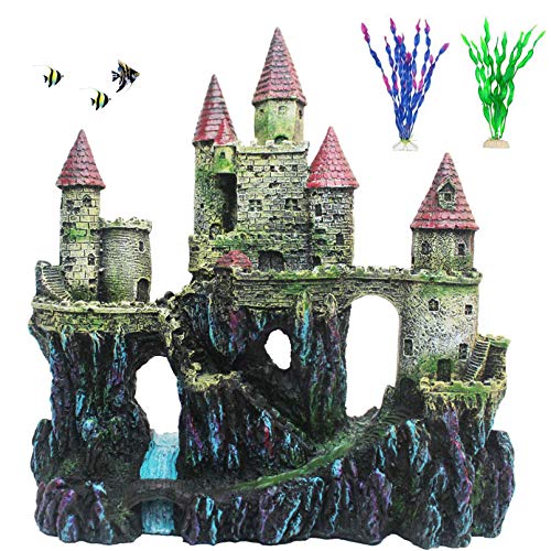 PINVNBY Aquarium Resin Castle Decoration Fish Tank Driftwood Castle Cave Hideouts House Plants Supplies Accessories(Red) - color: Red