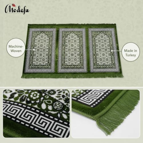 Modefa Muslim Prayer Rug Wide Multi Person Velvet Floral Carpet (Green) - color: Green
