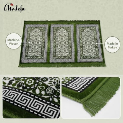 Modefa Muslim Prayer Rug Wide Multi Person Velvet Floral Carpet (Green) - color: Green
