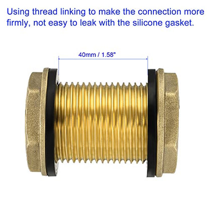 M METERXITY Bulkhead Fitting - Water Tank Connector, Brass Threaded Fitting Adapter with 2 Rubber Gasket, Apply to Outdoor/Garden/Pools(G1 Male) - size: G1