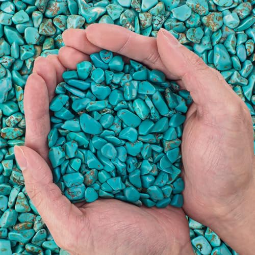 0.5 Lb/230g Blue Howlite Turquoise Crushed Stone Crystal Chips Bulk, Aquarium Gravel Rocks Polished Tumbled Stones Marble for Vases Filler, Garden and Fish Tank Decoration - 7-9mm - color: Turquoise, size: 0.5 LB