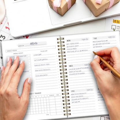 Undated Weekly Planner with To-Do List & Habit Tracker, 5.7" x 8" | 52 Weeks, 2-Page Weekly Spreads, Spacious Writing Space, No-Bleed Paper, Smooth Writing, Waterproof PVC Cover, Spiral Bound - color: White-01
