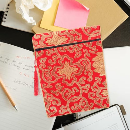 Red Silk Scripture Bag for Documents and Buddhist Scriptures Book Cloth Wrap with Easy Cleaning and Protective Features Serene Buddhist Atmosphere Purse Storage for Books