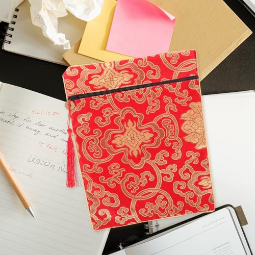 STOBAZA Red Silk Cloth Book Sleeve for Buddhist Scriptures and Books with Hand-Carry Feature, Protecting Documents a Serene Buddhist Atmosphere, for Travel and Daily Use