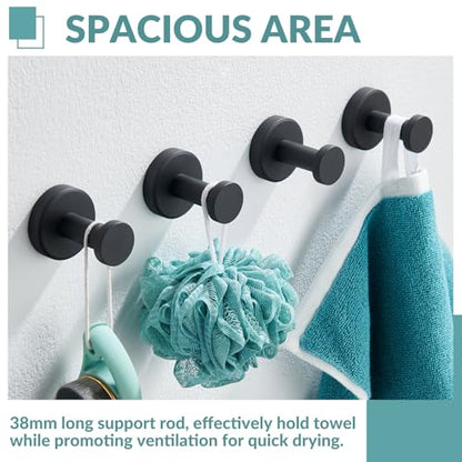 APLusee Matte Black Bath Robe Towel Hook 4 Pack, Stainless Steel Bathroom Coat Hook, Wall Mount - color: Matte Black, size: 4 Pack