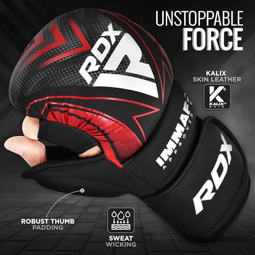 RDX IMMAF Approved Sparring Grappling Gloves, Professional Grade Hybrid Design for Competition Level and Training, Ventilated Open Palm, Adjustable Wrist Straps, Martial Arts Muay Thai, Men Women - color: Red, size: X-Small