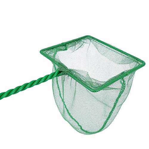 Lpraer 4in 5in 6in Aquarium Fish Net Green Fine Mesh Nylon Net Collection with 11" Long Handle Square Quick Catch Fish Net for Fish Tank - color: Green, size: 4 inch