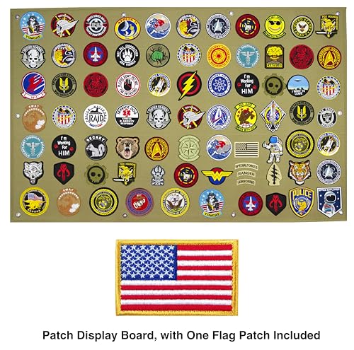 Tactical Patch Display Panel Holder Board for Military Army Combat Morale Uniform Hook and Loop Emblems, 43 Inches x 27.5 Inches (Large), with 1 Flag Patch Included - color: Brown, Large