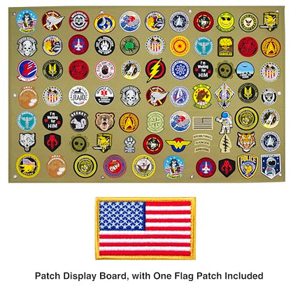 Tactical Patch Display Panel Holder Board for Military Army Combat Morale Uniform Hook and Loop Emblems, 43 Inches x 27.5 Inches (Large), with 1 Flag Patch Included - color: Brown, Large