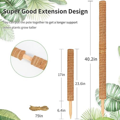 Moss Pole for Plants Monstera,【8 Pack】 23.6 inch Plant Support Pole, Extendable Coir Totem Pole for Potted Plants Pothos, Train Indoor Climbing Plants to Grow Upwards - size: 8 Pack 23.6 inch