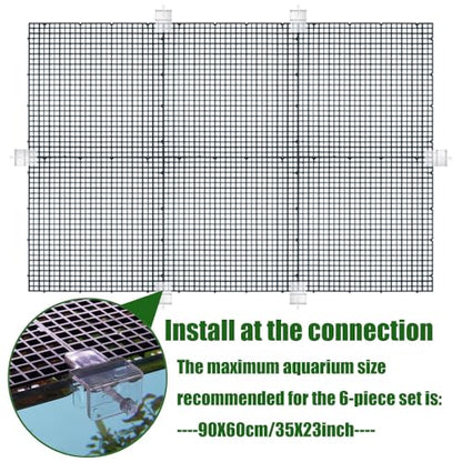 LINLAN Fish Tank Anti-Jump Set, Aquarium Lid, 8 Pieces 5.9x11.8in/15x30cm Plastic Grid with 6 Brackets and 20 Cable Ties, Cover for Rimless Aquarium(White) - color: Black, size: L