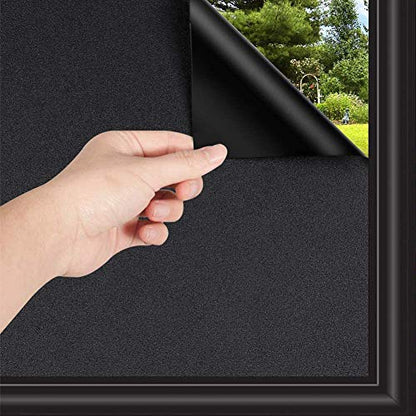 WochiTV Total Blackout Window Film 100% Light Blocking Non Adhesive No Residue Removable Opaque Static Cling Privacy Glass Tint for Home Bedroom Darkening Heat Control (17.5 in x 13.1 Ft) - color: Black, size: 17.5 Inch x 13.1 Feet