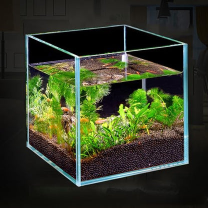 Ultra Clear 2 Gallon Rimless Low Lron Aquarium Tank, 7.8" L × 7.8" W × 7.9" H (20cm x 20cm x 20cm) 1/5 inch Thickness Ultra HD Glass Fish Tank with Black Nano Foam Leveling Mat Included
