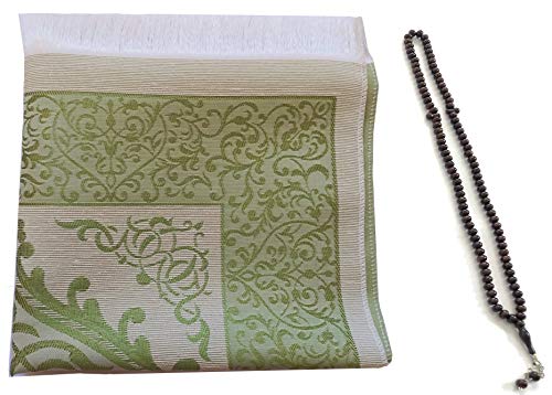 BAYKUL Muslim Prayer Rug-Islamic Turkish Velvet Rugs-Great Ramadan Gifts-Janamaz Prayer Mat for Women Men-Portable Carpet Muslims Mats-Praying Rugs Islam-Sajadah-Gift Praying Beads 99 (Green) - color: Green