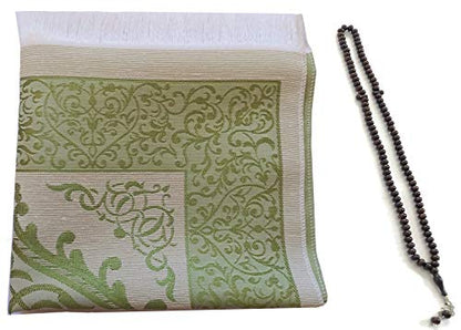 BAYKUL Muslim Prayer Rug-Islamic Turkish Velvet Rugs-Great Ramadan Gifts-Janamaz Prayer Mat for Women Men-Portable Carpet Muslims Mats-Praying Rugs Islam-Sajadah-Gift Praying Beads 99 (Green) - color: Green