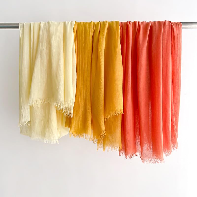 Solid color cotton and linen scarf, wrinkled all season versatile long sunscreen fashionable shawl - color: Light Turmeric