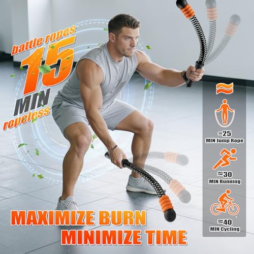 Cordless Battle Ropes Adjustable Weighted with 8 Removable Weight Rings, Portable Ropeless Battle Ropes for Home Gym, HIIT, Functional and Full Body Workout for Women and Men
