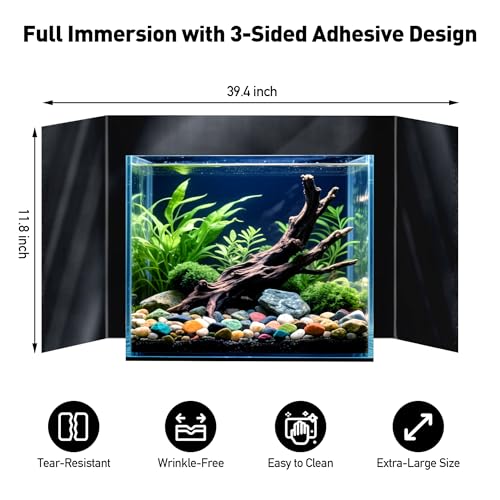 Black Aquarium Background, Static Cling Vinyl, 11.8 x 39.4 in | Reusable fish tank wallpaper with strong hold, clean removal and easy repositioning for a solid black aquarium backdrop. - size: 11.8×39.4 in