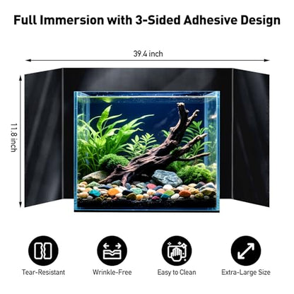 Black Aquarium Background, Static Cling Vinyl, 11.8 x 39.4 in | Reusable fish tank wallpaper with strong hold, clean removal and easy repositioning for a solid black aquarium backdrop. - size: 11.8×39.4 in
