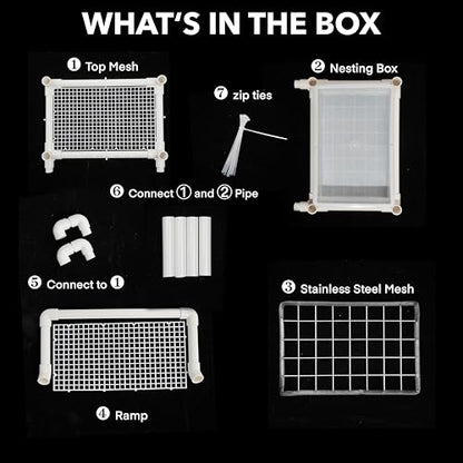 Hanging Turtle Basking Platform, 2-in-1 Turtle Dock for Basking and Laying Eggs with DIY PVC Pipes and Nesting Box, 11.5" Width Resting Area, Ramp for Reptile Frog Terrapin - size: M-11.5"
