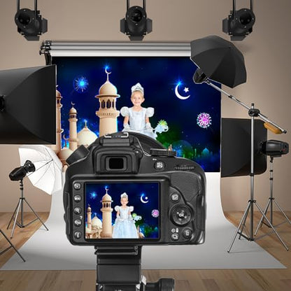 9x6ft Mosque Night Silhouette Backdrop Islamic Architecture Mysterious Masjid Eid Mubarak Photography Background Night Prayer Islamic Pray Children Adults Portrait Studio Shoot Prop - size: 9x6ft