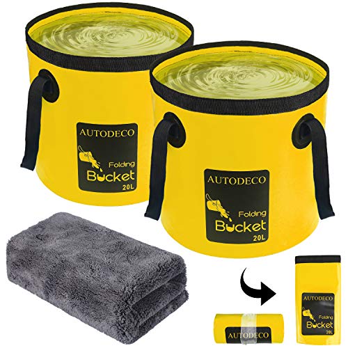 2 Pack Collapsible Bucket 5 Gallon Container Folding Water Bucket Portable Wash Basin for Outdoor Travelling Camping Fishing Gardening Car Washing 20L - color: Yellow