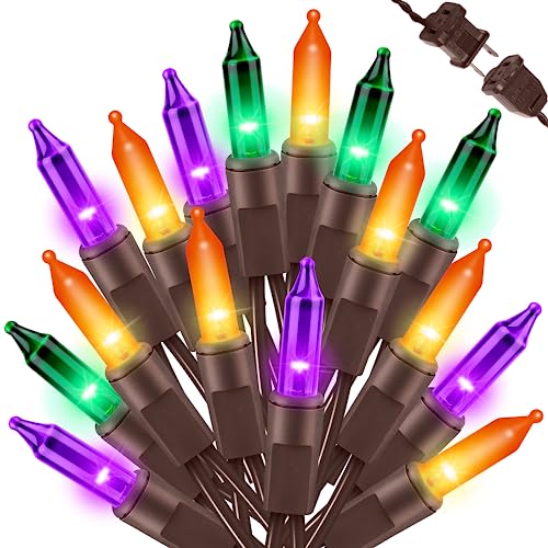 LAMPHOME Halloween String Light,100 Count Incandescent Mini String Light in 19.6ft,Indoor/Outdoor 120V UL Certified Mini Light for Halloween,Patio Lawn,Home,Garden,Party (Orange+Purple+Green) - color: Orange Purple Green-Brown Wire, size: 100ct