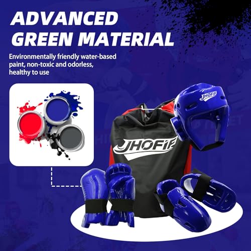 Martial Arts Karate Protective Sparring Gear Package Deal/Gift Adjustable Adult & Youth Headgear, Gloves & Kicks for MMA, Taekwondo, Boxing Training - color: Blue, size: Medium