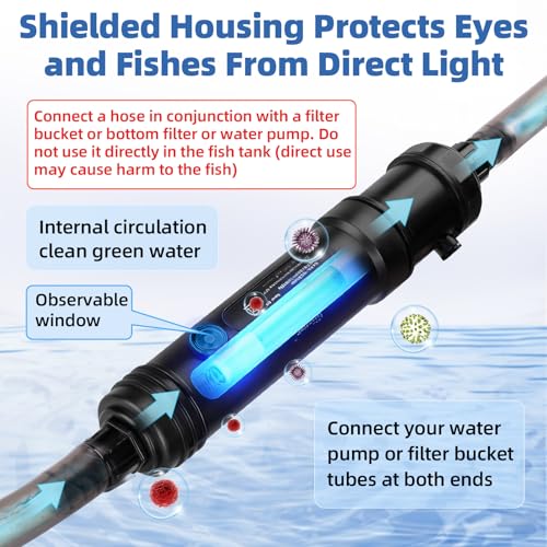 hygger 9W Aquarium U-V Light with Timer, 360° Protective Shield Clean Light for Crystal Clear Green Water, Submersible Fish Tank Cleaner for 60–100 Gallon Freshwater & Saltwater Aquariums - size: 1.97 x 10.43 inches