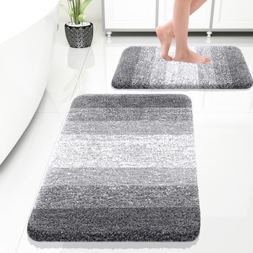 OLANLY Micorfiber Bathroom Rug Set 2 Piece, Soft Absorbent Bath Mats, Grey - color: Grey, size: 30" X 20" + 24" X 16"