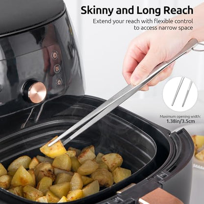 U-Taste 10in Kitchen Cooking Tweezer: 18/8 Stainless Steel Food-Grade Metal Food Tong, Seamless-Welding, Sturdy, Flexible and Non-Slip for Pasta Salad Serving, Grilling, Frying, Baking (Pointed Tip) - size: 10in (pointed tip)