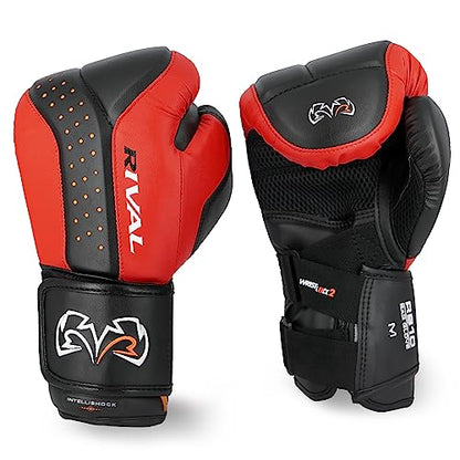 RIVAL Boxing RB10 Intelli-Shock Bag Gloves, Hook and Loop Closure - Ergonomic Fit, 1.25” of Closed Cell Foam for Intense Bag Use - color: Black/Red, size: Large