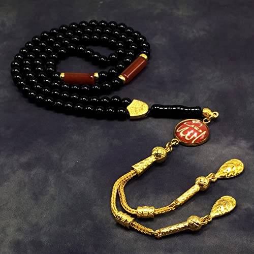 Special Prayer Beads Series -99 beads- Tesbih Tasbih Tasbeeh Misbaha Masbaha Subha Sebha Sibha (Black Shiny Agate Stone and Bracelet -6 mm Small Beads-)