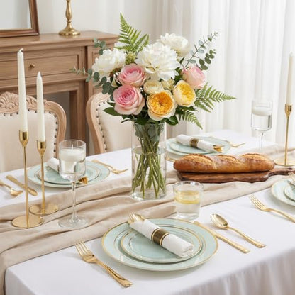 WDF Partyware 175PCS Sage Green Plastic Plates - Heavy Duty Green Plates Disposable - 25Guests Plastic Dinnerware with Rolled Napkins for Spring/Birthday/Baby Shower - color: Sage Green, size: 175PCS