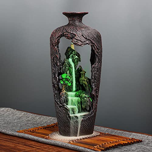 DOBEHOME Mountain Waterfall Incense Burner Backflow Incense Burner Incense Smoke Waterfall with 100 Backflow Incense Cones，Tweezer，Mat (Vase Shape)
