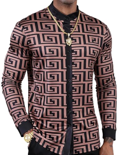 African Shirt Men African Attire Print Long Sleeve Dashiki for Men - color: Brown-long Sleeve, size: Small