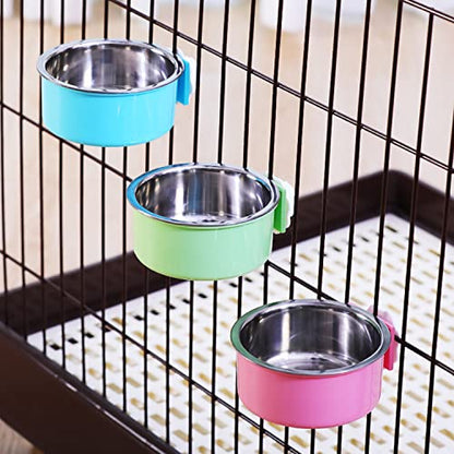 Dog Crate Bowl, Hanging Stainless Steel Removable Pet Crate Water & Food Bowls, Pet Cage Feeder Container Coop Cup for Cat Puppy Birds Rats Guinea Pigs Rabbit Hamster (2PCS) - color: (Round) Green/Pink