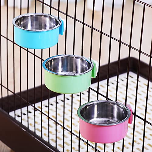 Dog Crate Bowl, Hanging Stainless Steel Removable Pet Crate Water & Food Bowls, Pet Cage Feeder Container Coop Cup for Cat Puppy Birds Rats Guinea Pigs Rabbit Hamster (2PCS) - color: (Round) Green/Blue