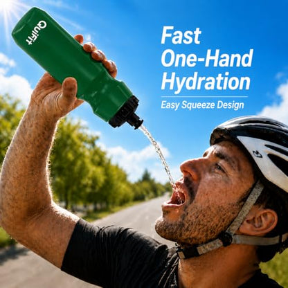 QuiFit Hockey Water Bottle with Long Straw -32oz Lacrosse Water Bottle 2 Pack with 2 Lids Each- BPA Free Squeeze Sports Water Bottles, Leakproof Dishwasher Safe- for Helmet,Lacrosse (Green) - color: Green