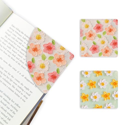 2 Pack Flower Leather Book Corner Bookmark, Durable Handmade Reading Accessories - Gifts for Readers, Women, Men, Teachers, Students 3 - color: 2pack-flower 3