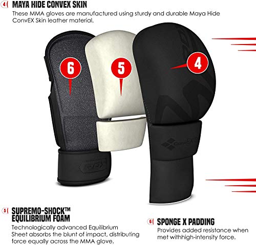 RDX MMA Hybrid Sparring Gloves, Maya Hide Leather, Open Ventilated Palm, Padded Mitts Martial Arts Kickboxing Muay Thai Training Cage Fighting, Men Adult, Punching Bag and Pads Workout - size: Small